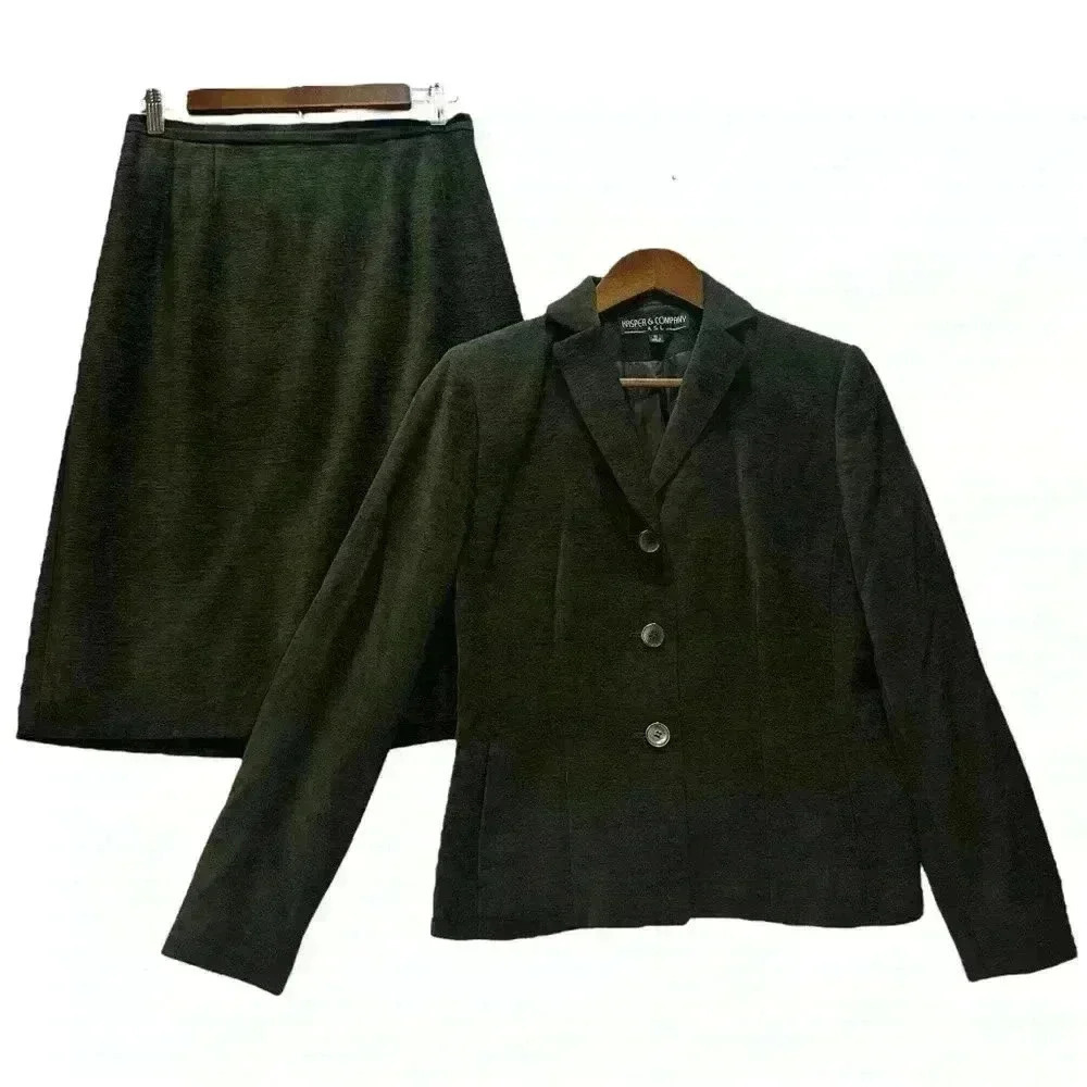 Kasper & Co ASL Vintage Green Viscose Blazer Jacket And Skirt Set Women’s Size 8